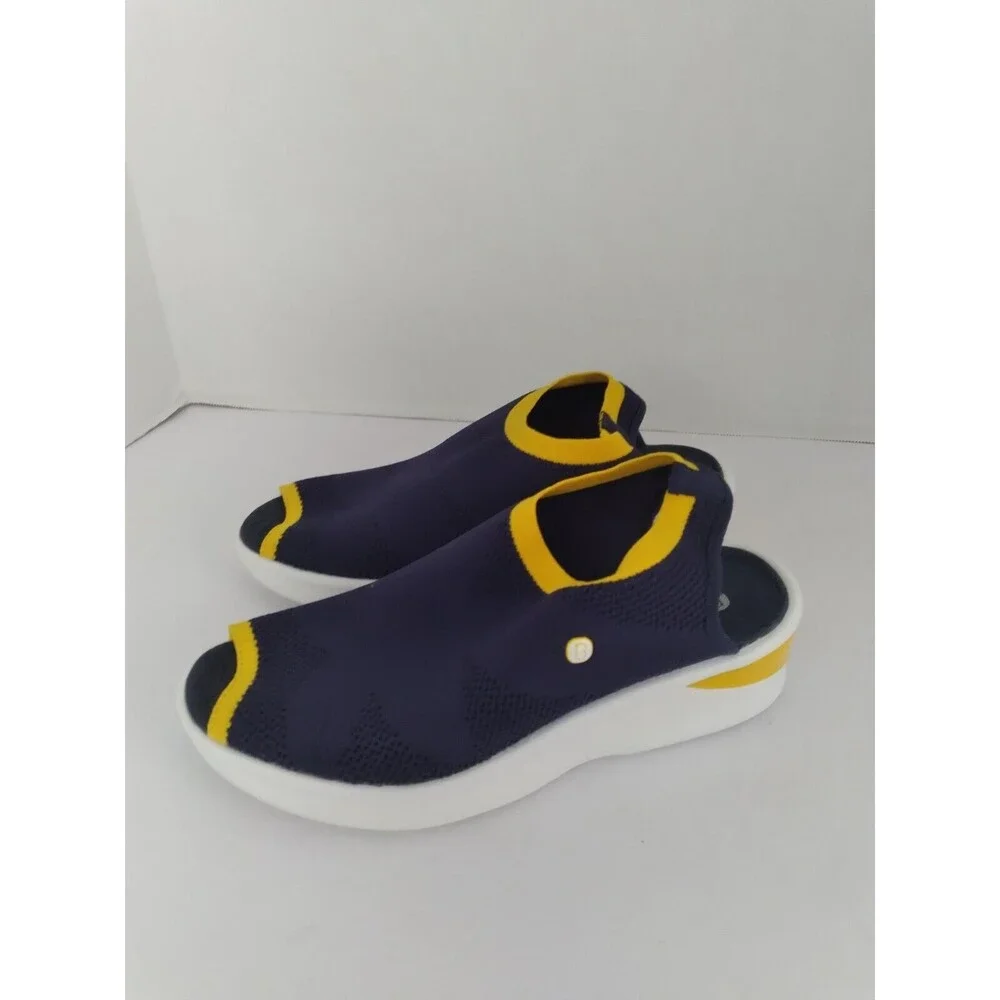 Comfortable Slip-On Athletic Sneakers Blue Yellow Trim Lightweight Walking Shoes
